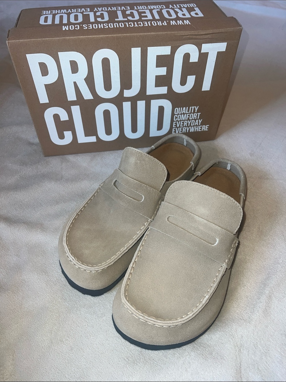 Project Cloud Haven Genuine Leather Penny Loafers — Beige